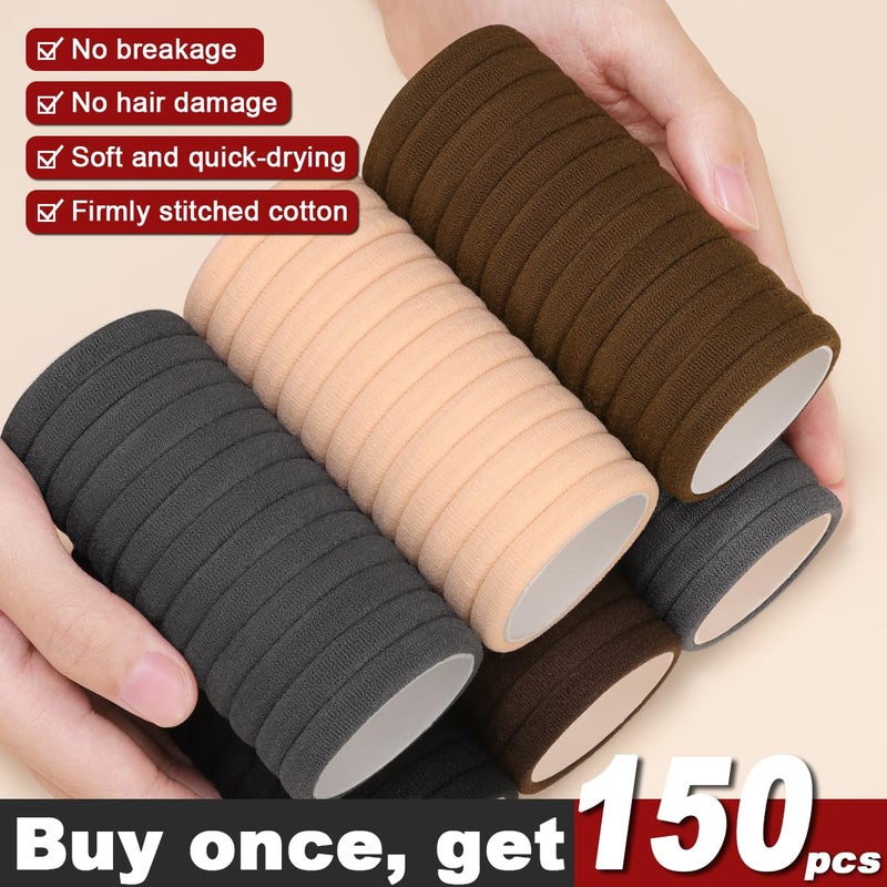 IKOCO 150PCS Hair Ties No Damage for Women, Ouchless Cotton Hair Ties for Thick Hair, Multicolor - Image 2